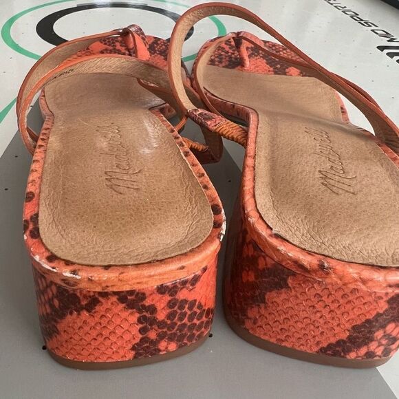 Madewell Size 7 Amber Sandal in Snake Embossed Leather Orange Chunky Heel - Picture 8 of 9